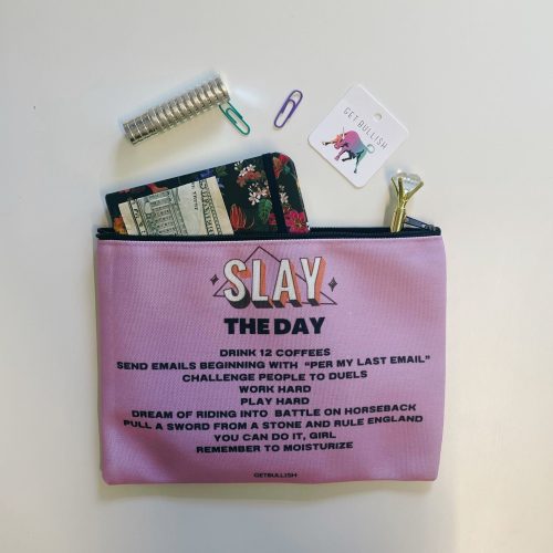 GetBullish Slay the Day Canvas Zipper Pouch 9 5 x 7 Cosmetics Bag or Pencil Case 3