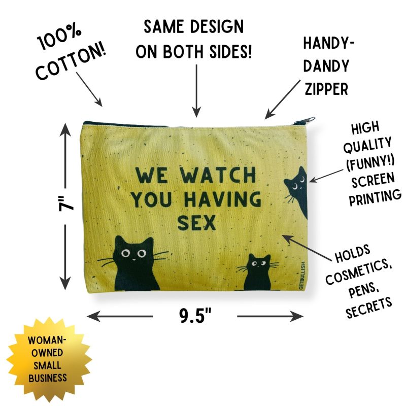 GetBullish We Watch You Having Sex Cats Canvas Zipper Pouch 9 5 x 7 Cosmetics Bag or Pencil Case 2