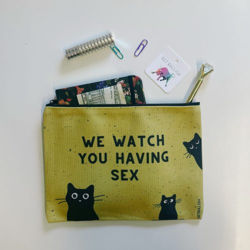 GetBullish We Watch You Having Sex Cats Canvas Zipper Pouch 9 5 x 7 Cosmetics Bag or Pencil Case 3