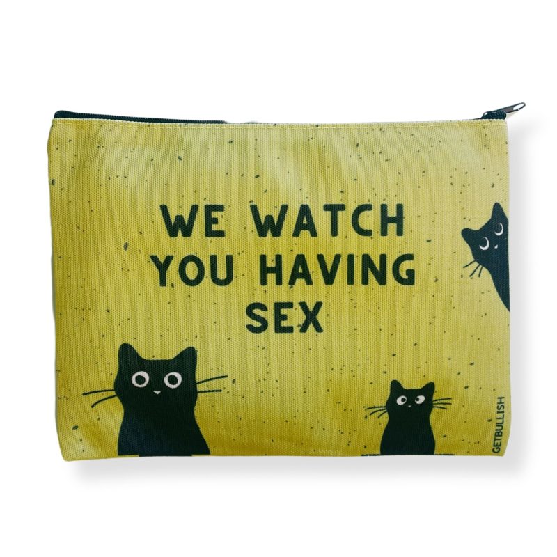 GetBullish We Watch You Having Sex Cats Canvas Zipper Pouch 9 5 x 7 Cosmetics Bag or Pencil Case