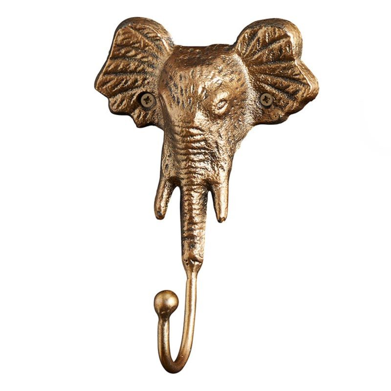 Gold Metal Elephant Hook Wall Mounted Decorative Hook 6 x 4