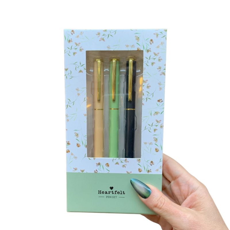 Gratitude 3 Piece Pen Set Set Of 3 Giftable Pens in Floral Box Refillable Gifts For Her