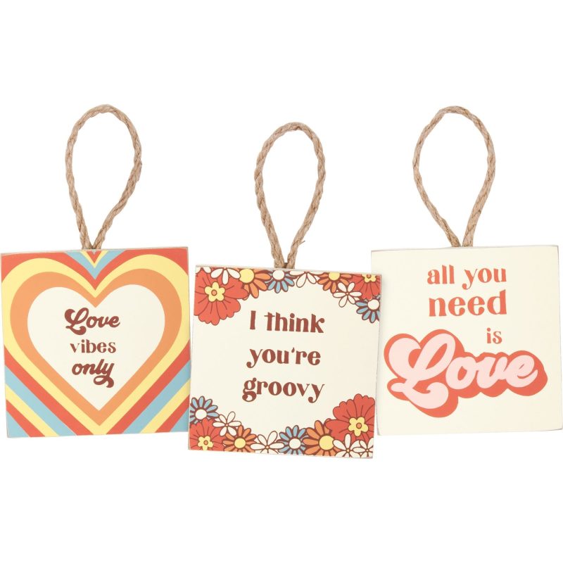 Groovy Self Hanging Mini Art Prints 3 Piece Wooden Display Love Themed