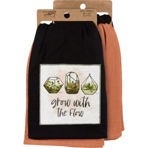 Grow With The Flow Kitchen Towel Set Cotton Plant Design Tea Dish Cloth 28 x 28 Gift for Her 3