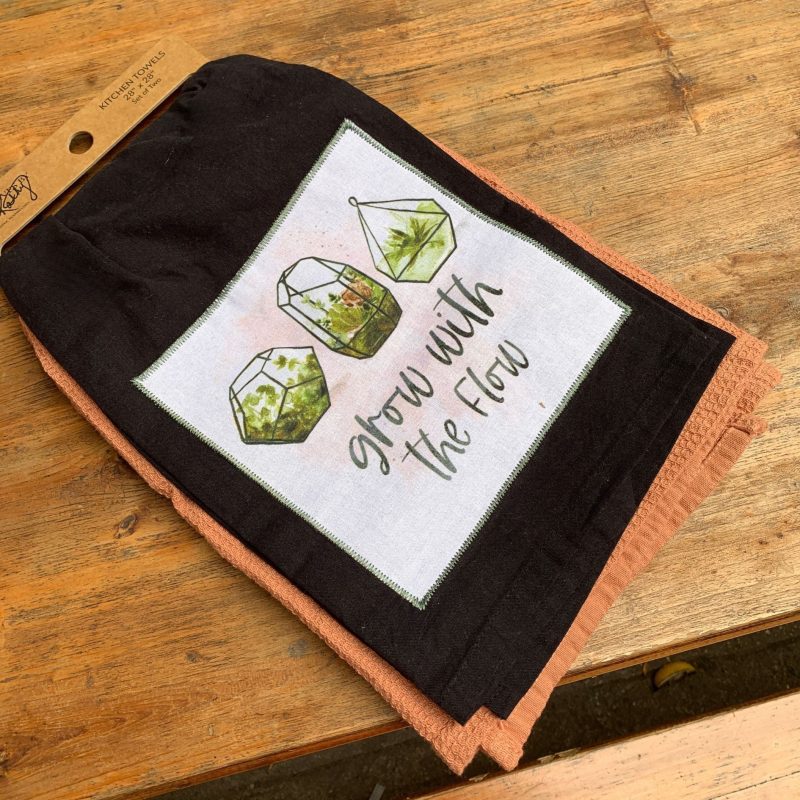 Grow With The Flow Kitchen Towel Set Cotton Plant Design Tea Dish Cloth 28 x 28 Gift for Her