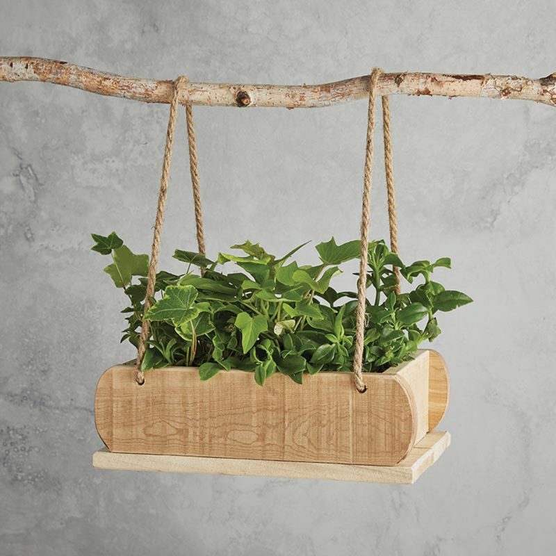 Hanging Wood Planter with Twine Rope Hanging Loops 12L x 7W x 4H