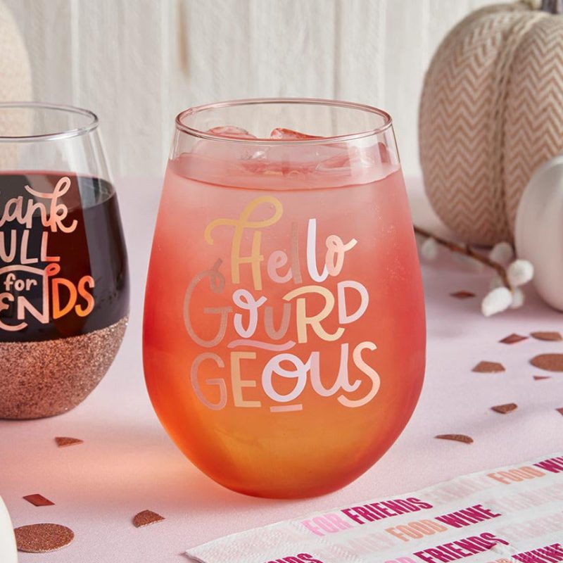 Hello Gourdgeous Jumbo Stemless Wine Glass 30 Oz Holds an Entire Bottle of Wine