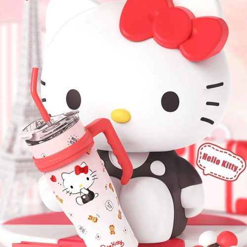 Hello Kitty 40 oz Stainless Steel Insulated Handle Tumbler in Pink and Red XL Size with Straw Gift for Her 3