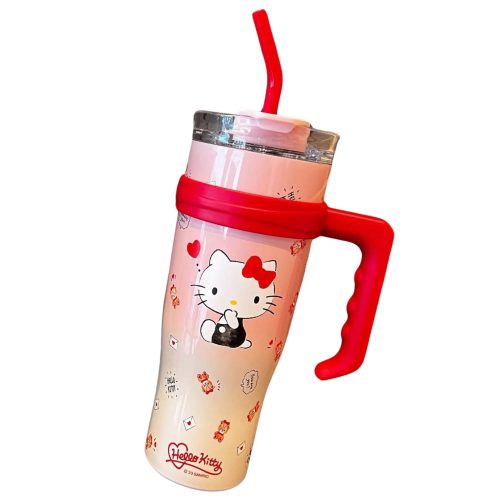 Hello Kitty 40 oz Stainless Steel Insulated Handle Tumbler in Pink and Red XL Size with Straw Gift for Her 4