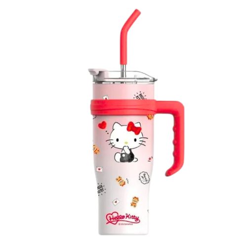 Hello Kitty 40 oz Stainless Steel Insulated Handle Tumbler in Pink and Red XL Size with Straw Gift for Her 8