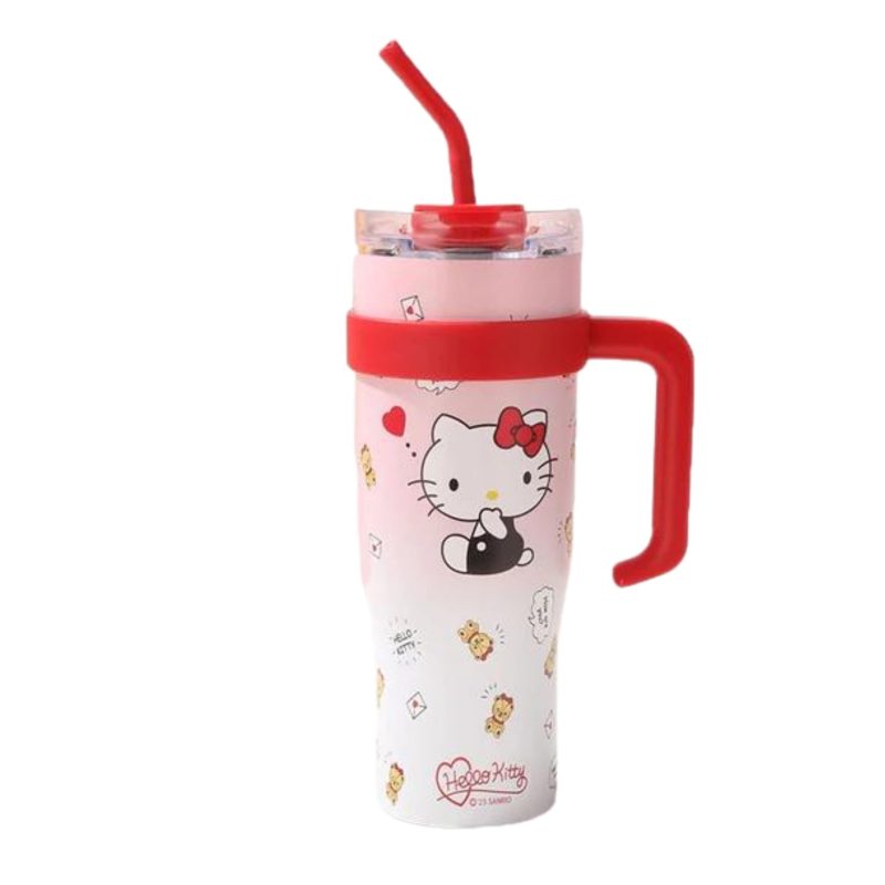 Hello Kitty 40 oz Stainless Steel Insulated Handle Tumbler in Pink and Red XL Size with Straw Gift for Her