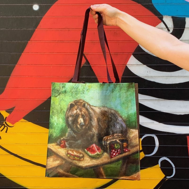 I CHOOSE THE BEAR Bear at a Picnic Table Double Sided Market Tote Post Consumer Material Carry all Shopping Bag 2