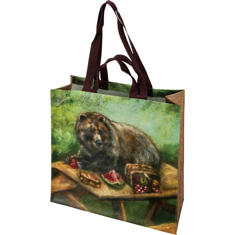 I CHOOSE THE BEAR Bear at a Picnic Table Double Sided Market Tote Post Consumer Material Carry all Shopping Bag 4