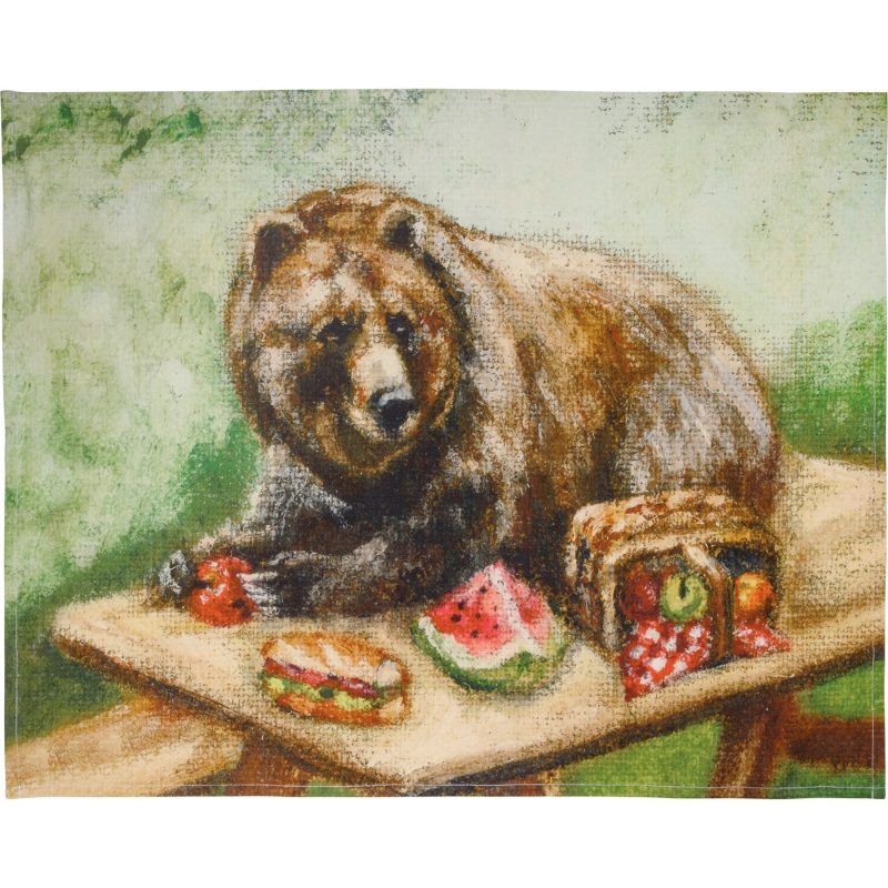 I CHOOSE THE BEAR Bear at a Picnic Table Kitchen Towel Canvas Artwork Cotton Hand Tea Dish Cloth 20 x 26 2