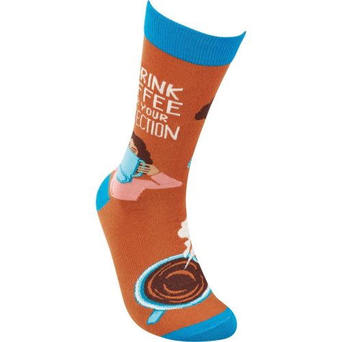 I Drink Coffee For Your Protection Funny Socks in Aqua Blue and Brown Unisex 4