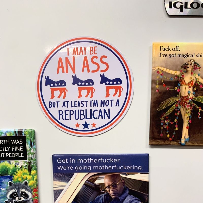 I May Be an Ass But At Least Im Not a Republican Flexible Fridge Magnet 2 50 x 2 50 2 dc03b436 bac8 4dc0 8663 cc2867b45c1d