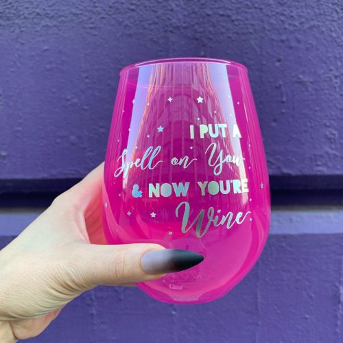 I Put A Spell On You Jumbo Stemless Wine Glass in Hot Pink HalloweenHoliday Gifts Drinkware 3