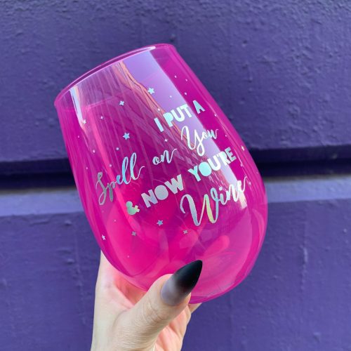 I Put A Spell On You Jumbo Stemless Wine Glass in Hot Pink HalloweenHoliday Gifts Drinkware 5