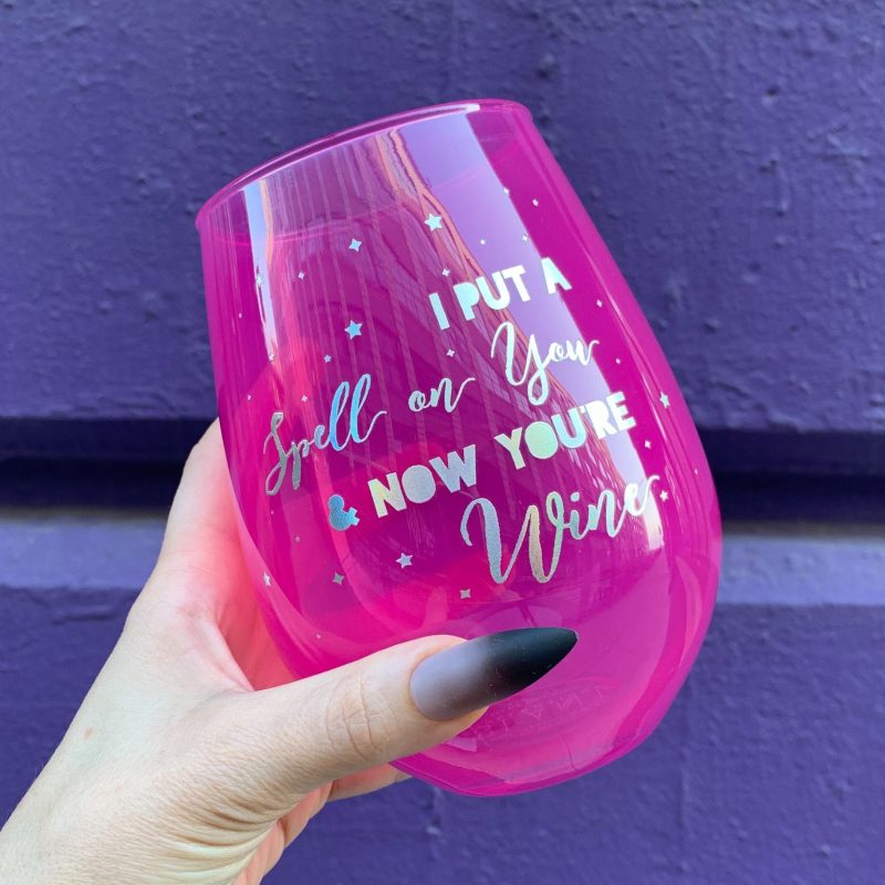 I Put A Spell On You Jumbo Stemless Wine Glass in Hot Pink HalloweenHoliday Gifts Drinkware