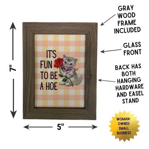 Its Fun to Be a Hoe Vintage Cat Illustration Framed Wall Art Print GetBullish Original Quote Sign 3