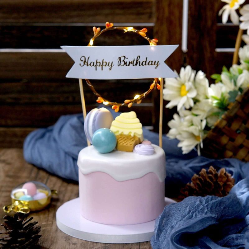 LED Light Up Wreath Happy Birthday Banner Cake Topper