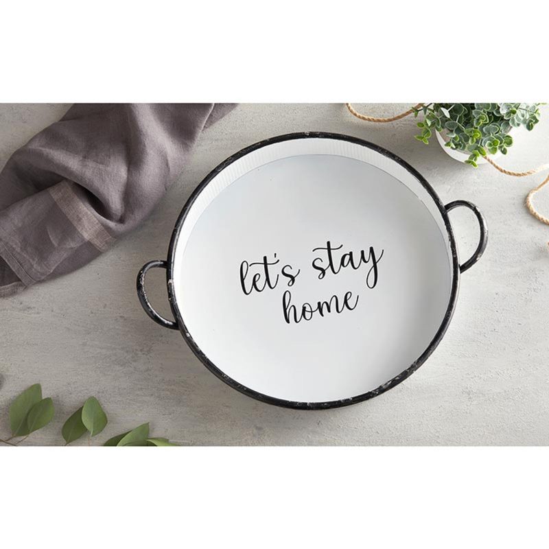 Lets Stay Home Serving Round Tray Stylish Metal Tray 16 x 2 2