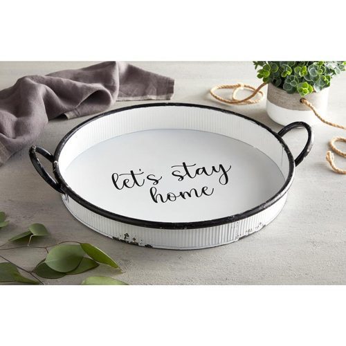 Lets Stay Home Serving Round Tray Stylish Metal Tray 16 x 2 3