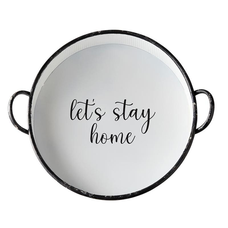 Lets Stay Home Serving Round Tray Stylish Metal Tray 16 x 2