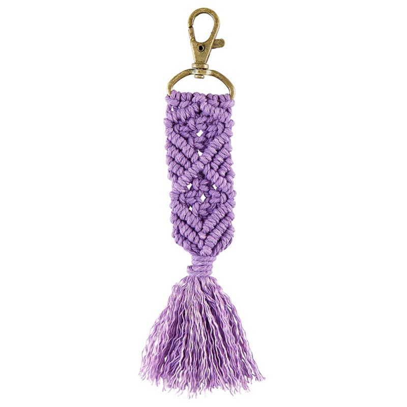 Macrame Keychain in Purple Holiday Tasseled Key Ring Bag Purse Charm 6 75