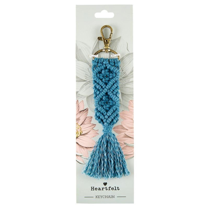 Macrame Keychain in Teal Holiday Tasseled Key Ring Bag Purse Charm 6 75 2