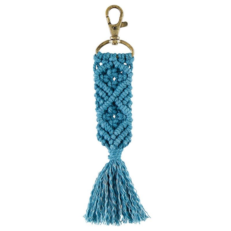 Macrame Keychain in Teal Holiday Tasseled Key Ring Bag Purse Charm 6 75