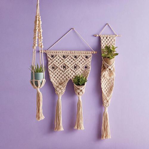 Macrame Two Pocket Plant Holder Hanging Wall Flower Plant Hanger 31 x 17 3