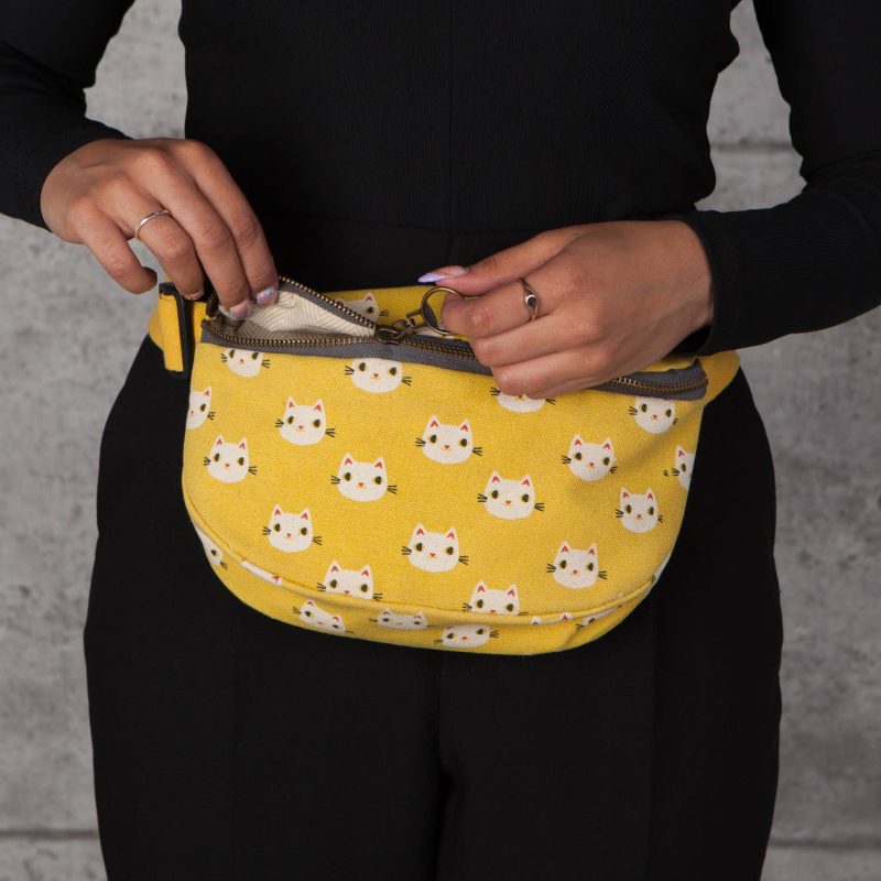 Meow Meow Cats Cotton Hip Bag Adjustable Strap Yellow Waist Belt Fanny Pack 2