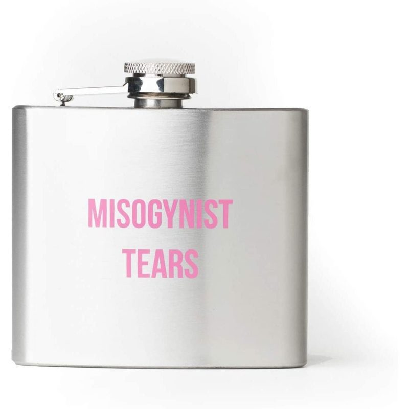 Misogynist Tears Flask in Silver with Pink Lettering Gift for Her 4