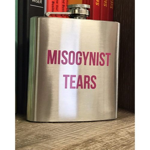 Misogynist Tears Flask in Silver with Pink Lettering Gift for Her 5