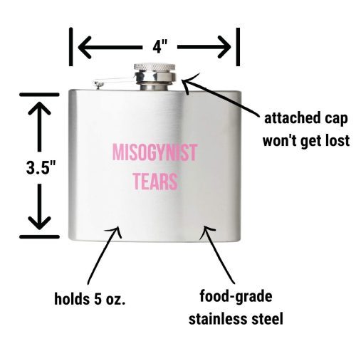 Misogynist Tears Flask in Silver with Pink Lettering Gift for Her 6