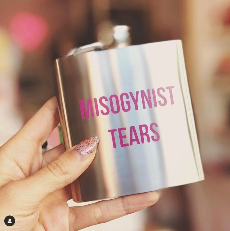 Misogynist Tears Flask in Silver with Pink Lettering Gift for Her