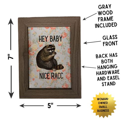 Nice Racc Vintage Raccoon Illustration Framed Wall Art Print GetBullish Original Quote Sign 3