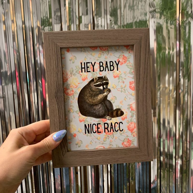 Nice Racc Vintage Raccoon Illustration Framed Wall Art Print GetBullish Original Quote Sign 6