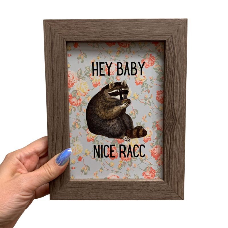 Nice Racc Vintage Raccoon Illustration Framed Wall Art Print GetBullish Original Quote Sign