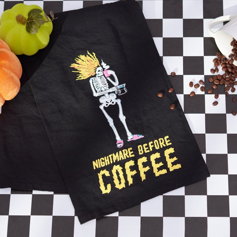 Nightmare Before Coffee Skeleton Kitchen Towel Black Cotton Halloween Themed Tea Dish Cloth 28 x 28 663b928d e476 431d 93dd 5747c90969a4