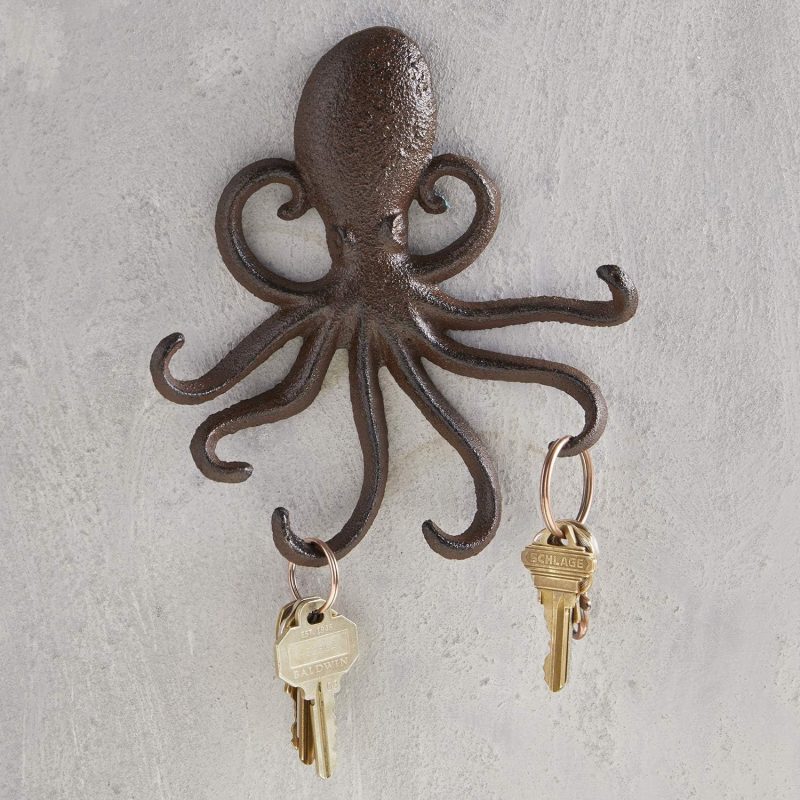 Octopus Cast Iron Hook Unique Whimsical Decorative Wall Hook 6 75 x 6