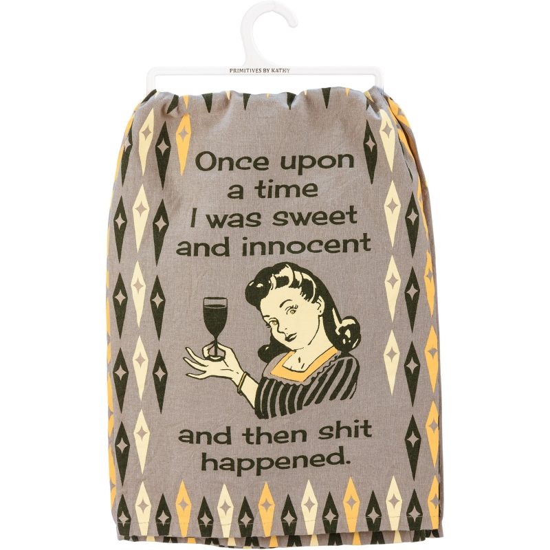 Once Upon A Time I Was Sweet And Innocent And Then Shit Happened Dish Cloth Towel Novelty Tea Towel Cute Kitchen Hand Towel 28 x 28 4