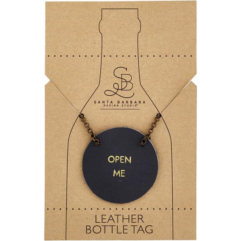 Open Me Leather Wine Bottle Tag in Black Wine Gift Label Accessory 2 2