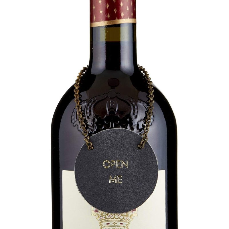 Open Me Leather Wine Bottle Tag in Black Wine Gift Label Accessory 2 3