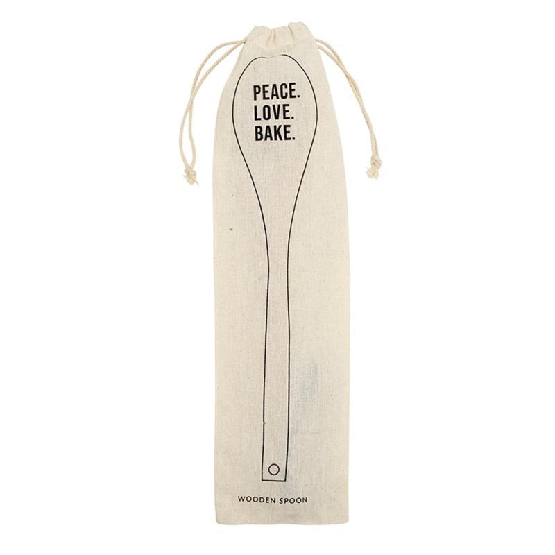 Peace Love Bake Cooking Spoon Wooden Spoon in Muslin Gift Bag 2