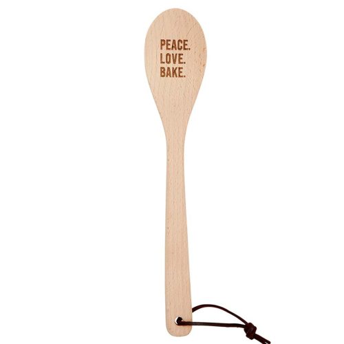 Peace Love Bake Cooking Spoon Wooden Spoon in Muslin Gift Bag 4