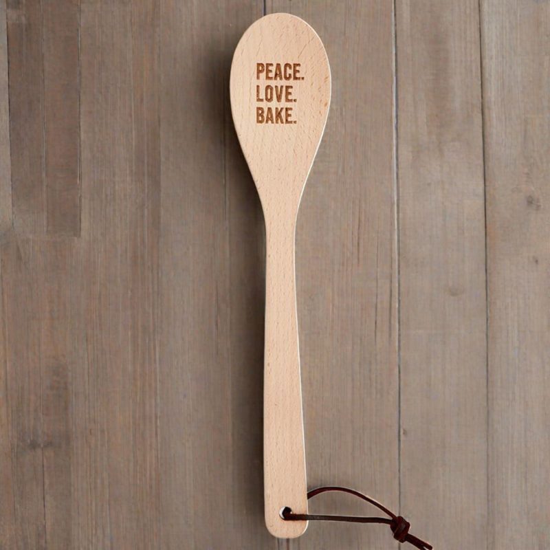 Peace Love Bake Cooking Spoon Wooden Spoon in Muslin Gift Bag