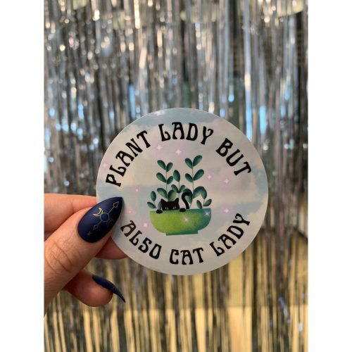 Plant Lady But Also Cat Lady Glossy Circle Vinyl Sticker 3in x 3in 3 cb580655 dc10 4380 b1f0 1cc56b9767a7