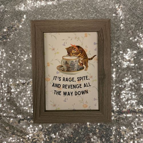 Rage Spite Revenge Vintage Cat Framed Wall Art Print GetBullish Original Quote Sign 4